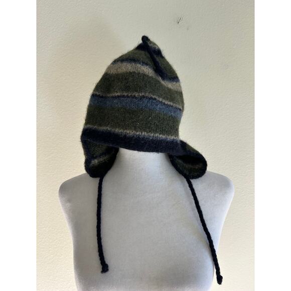 Abercrombie & Fitch Wool Knit Beanie Ear Flaps Vintage 90s y2k Green Winter Peru - Picture 1 of 7
